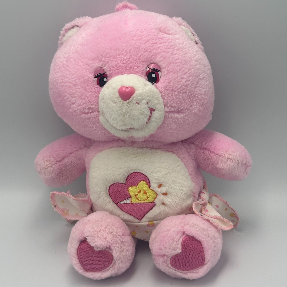 Care Bears Baby Hugs 2002 Diaper Pink Plush Stuffed 11" Bear Hearts Stars